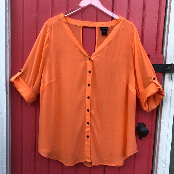 torrid Tops - Torrid Orange Button Down Cut out Back Blouse 1X